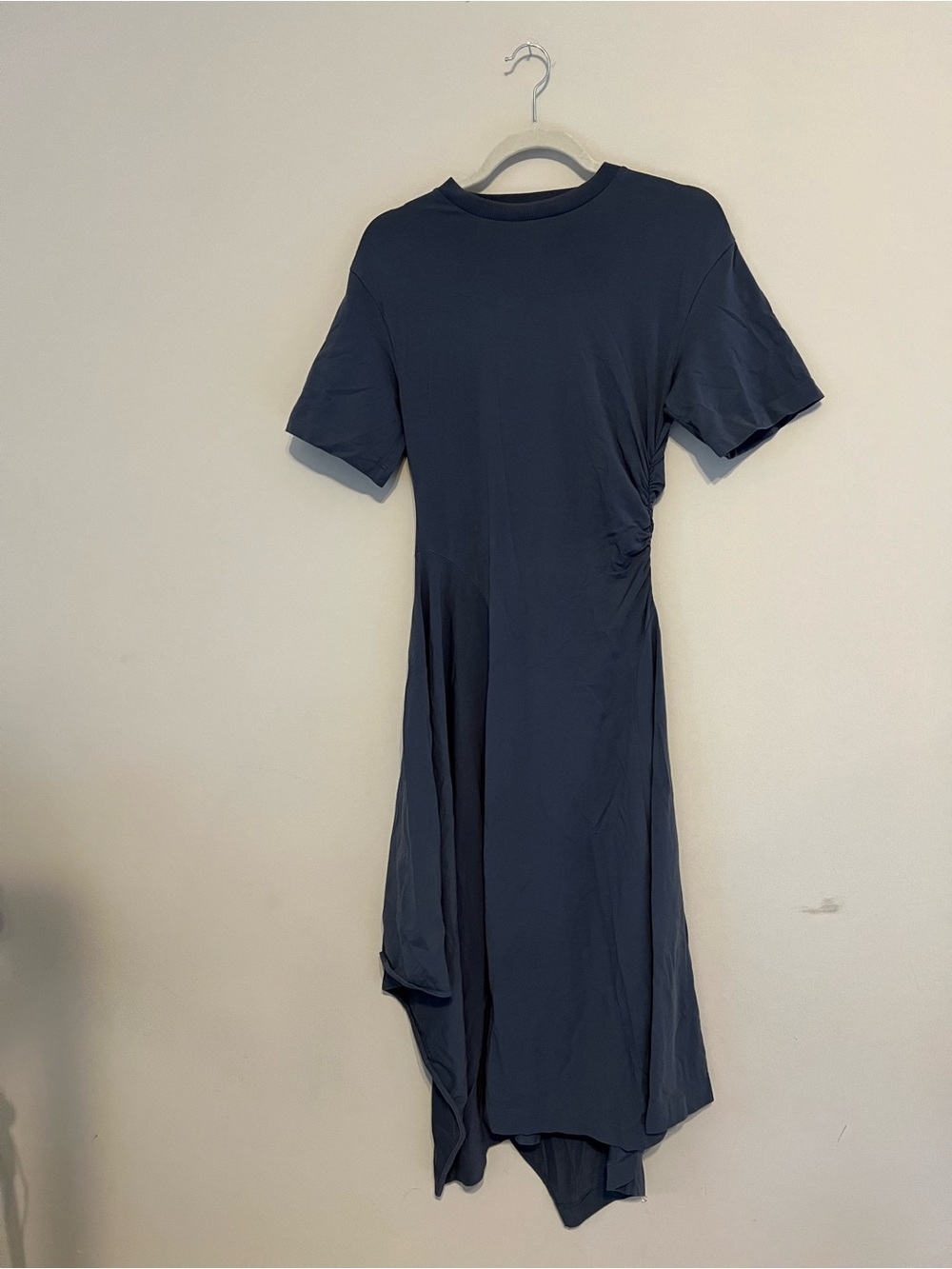COS Navy asymmetric ruched jersey midi dress| Draped Hem | Size M - Picture 4 of 4